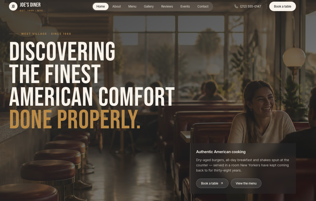 Joe's Diner concept website design